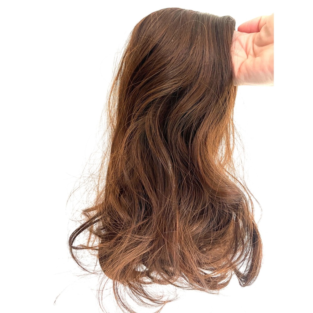 NEW 12" Human Hair Brown Wavy Clip-In Hair Topper Extension Crown Volume Piece